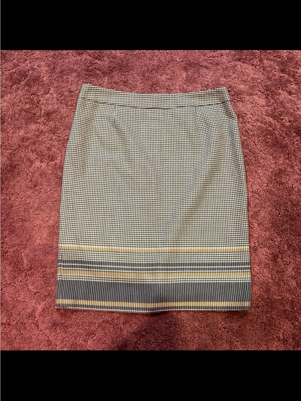 Pendleton Black and Cream Houndstooth Midi Skirt with Yellow Stripe Wool